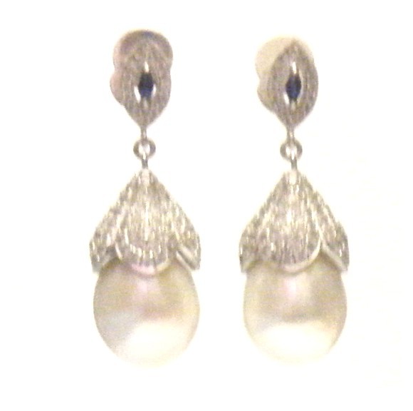 White Red Carpet Sapphires and Pearls Earrings